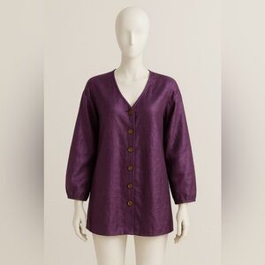 Vintage CHAUS 100% Silk Blouse Button Front Shirt Long Sleeve Purple Size M